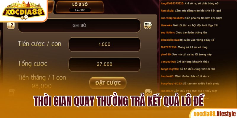Thời gian quay thưởng trả kết quả lô đề